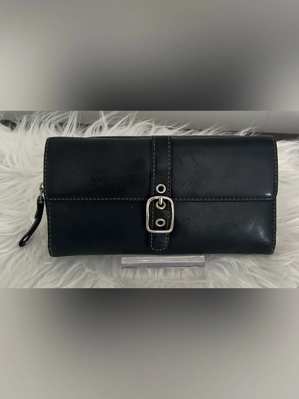 Vintage Y2K Coach Black Leather Buckle Continental Wallet clutch